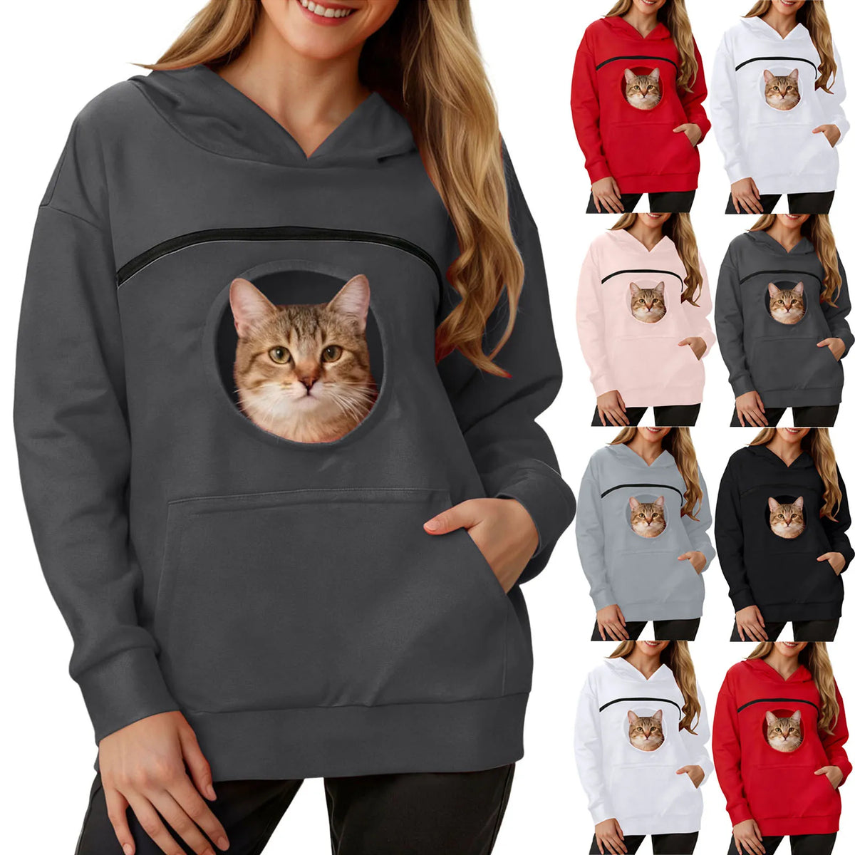 Women New Kangaroo Blackley Sweatshirt Casual Solid Color Pet Pocket Hooded Pullover Tops Pouch Cat Pockets Hoodie for Women