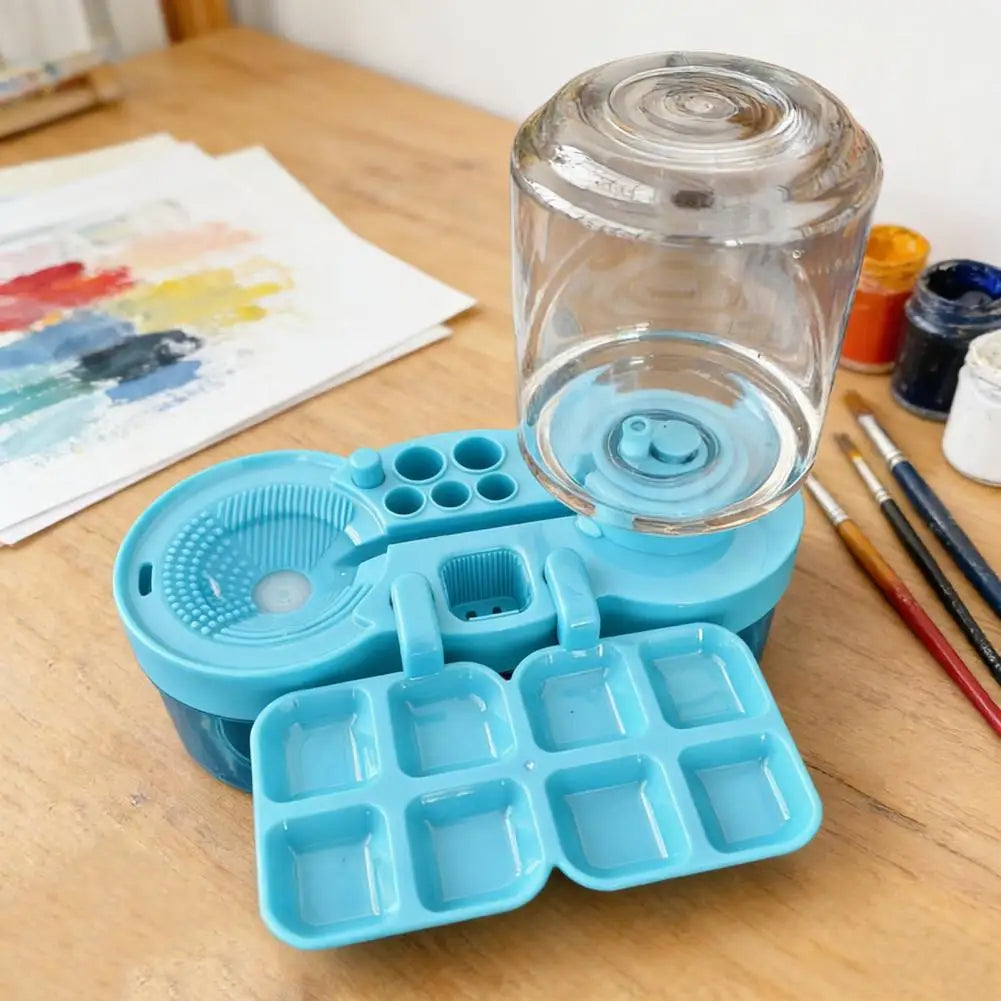 Paintbrush Cleaning Tool with Water Circulation Paint Brush Cleaner Brush Washer Painting Station with Brush Holder and Palette