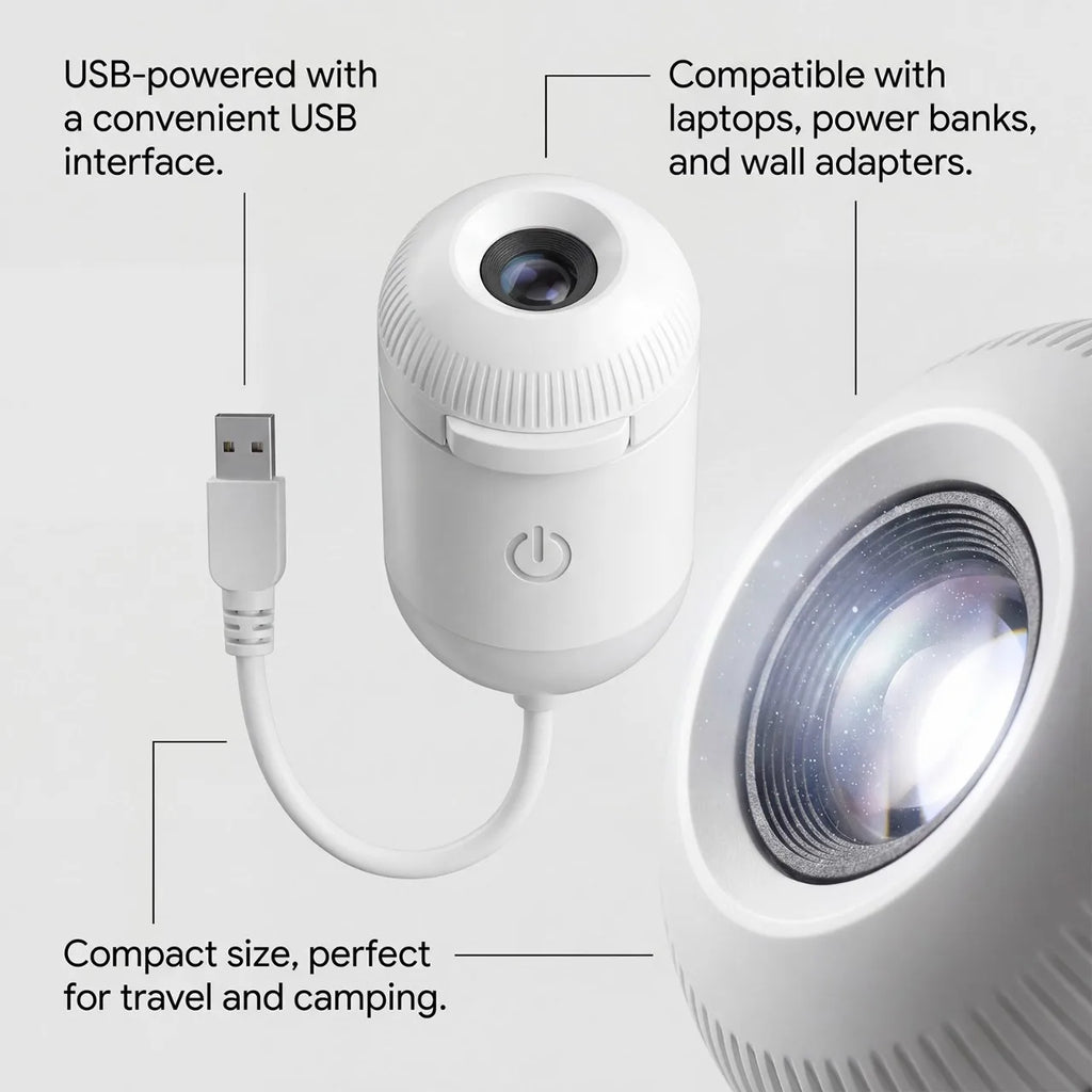 2-In-1 USB Ambient Light for Large Range Projection Atmosphere Multiple Scenes Adjustable Focus Distance Night Lighting Function