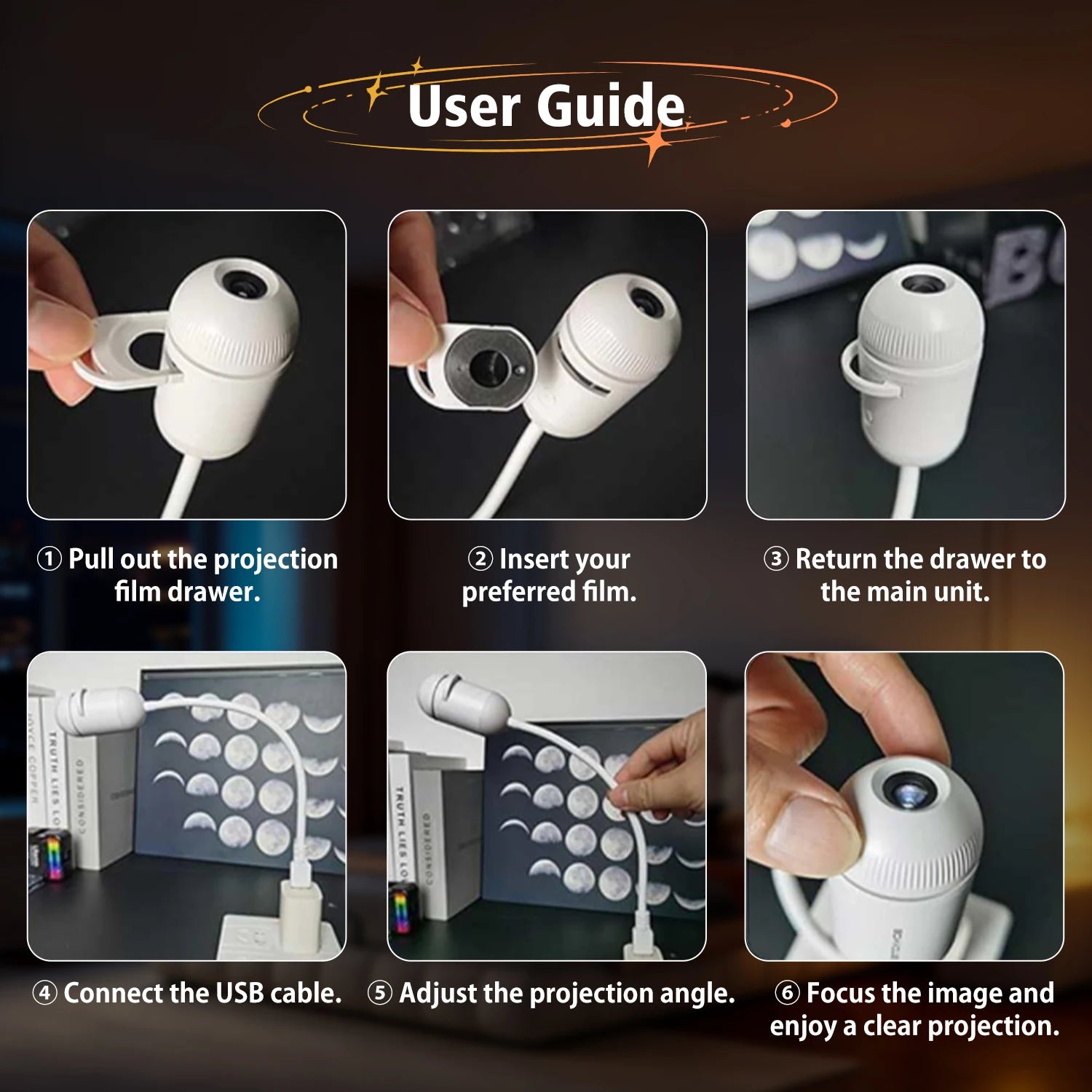 2 in 1 Usb Mini Galaxy Star Projector Night Light Optional Films Starry Sky Ambient Light for Car Home Decor for Adults and Kids