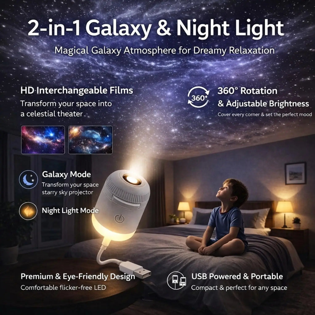 2-In-1 USB Ambient Light for Large Range Projection Atmosphere Multiple Scenes Adjustable Focus Distance Night Lighting Function