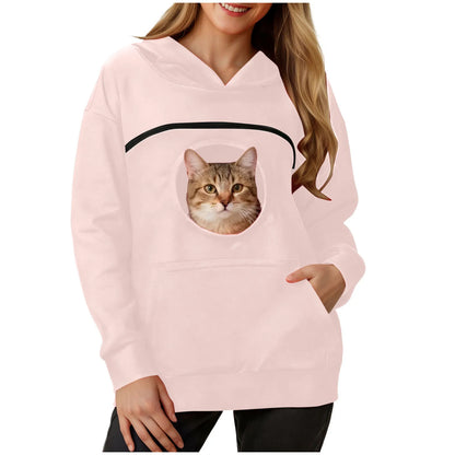 Women New Kangaroo Blackley Sweatshirt Casual Solid Color Pet Pocket Hooded Pullover Tops Pouch Cat Pockets Hoodie for Women