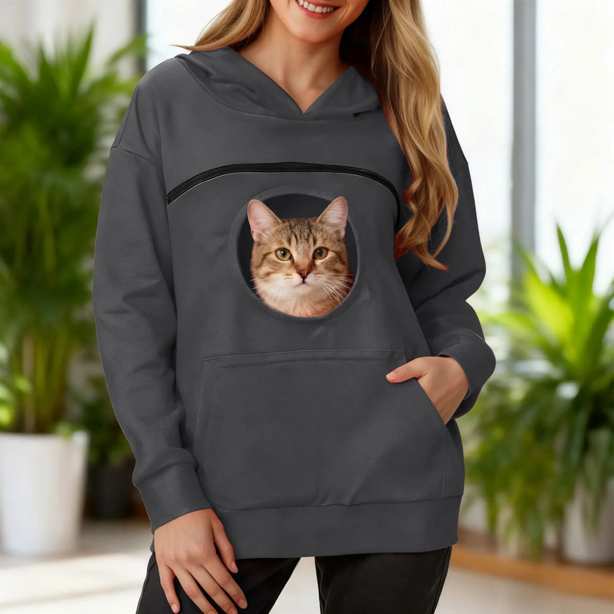 Women New Kangaroo Blackley Sweatshirt Casual Solid Color Pet Pocket Hooded Pullover Tops Pouch Cat Pockets Hoodie for Women