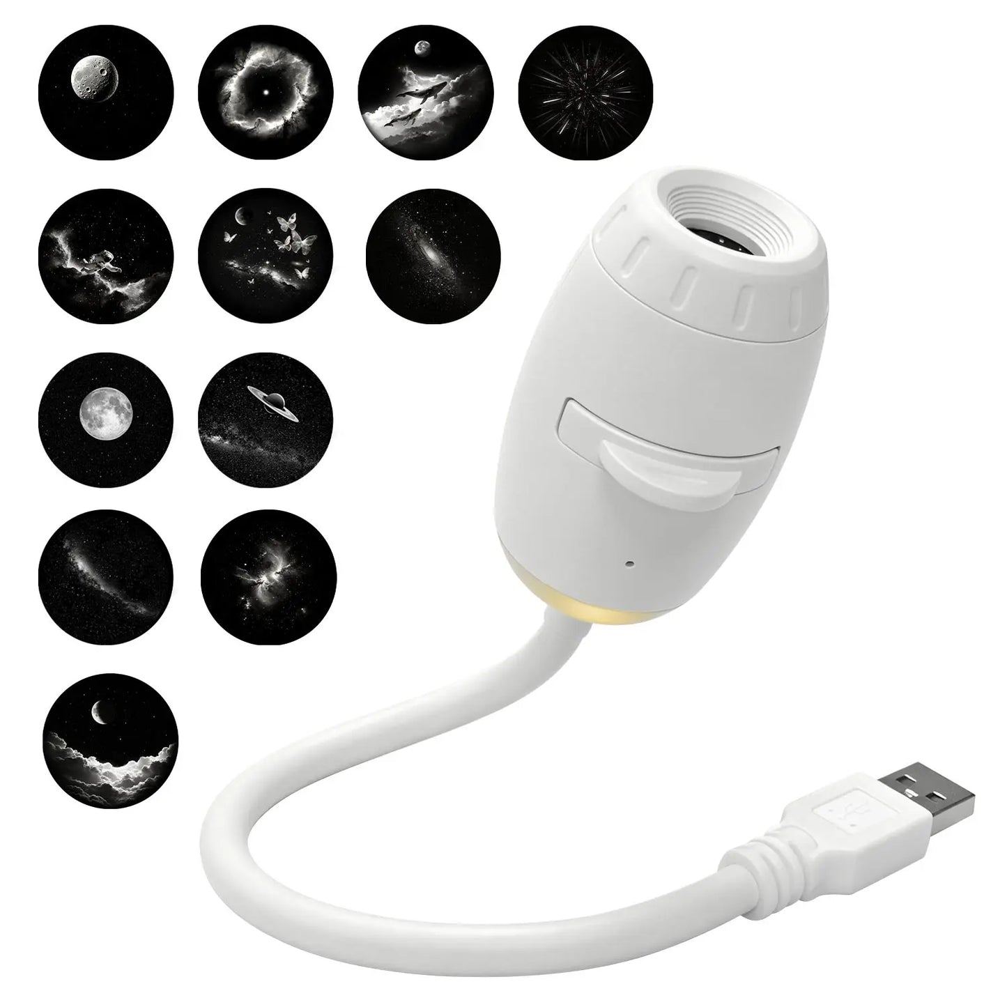 New 2 in 1 USB Projection Light Manual Focus Galaxy Projector Light Car Ambient Lamp Romantic Room Moon Saturn Star Night Lights