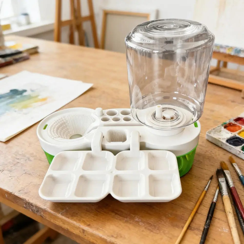 Paintbrush Cleaning Tool with Water Circulation Paint Brush Cleaner Brush Washer Painting Station with Brush Holder and Palette